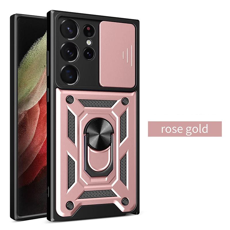 Nárazuvzdorné pancierové puzdro pre Samsung Galaxy S23 S20 S21 S22 S24 Ultra Plus FE S držiakom na magnetický krúžok do auta Kryt s posuvným chráničom objektívu