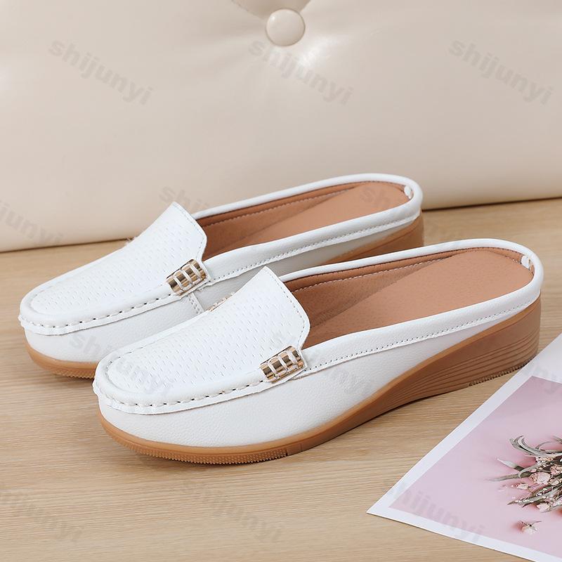 Fashion Women Half Slippers Casual Shoes Hollow Out Lady Half Lofers Pu Leather Flats Moccasins Women Luxury Brand Zapatillas Mujer
