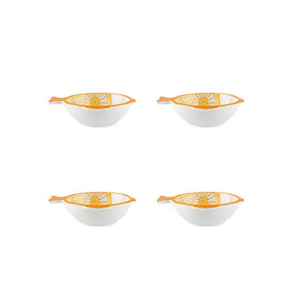 4PCS Underglaze Color Ceramic Dipping Dish Ceramic Mini Fruits Bowl Fish Shaped Dish Home