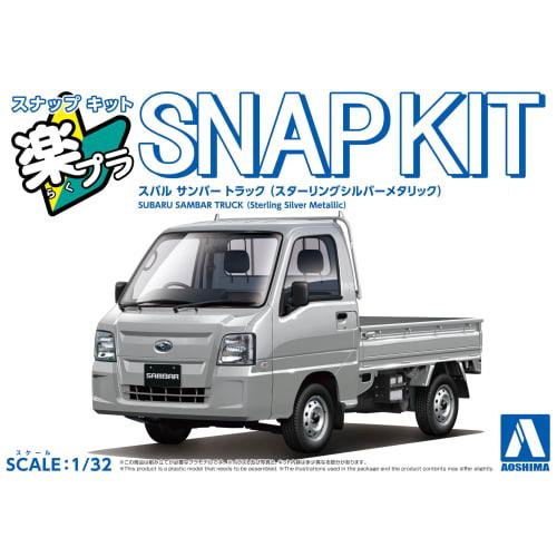 Aoshima Bunka Kyozai 1/32 Scale Rakupla Snap Kit No.05-SS Subaru Sambar Truck Sterling Silver Metallic Pre-Colored Plastic Model Kit (Automobile)