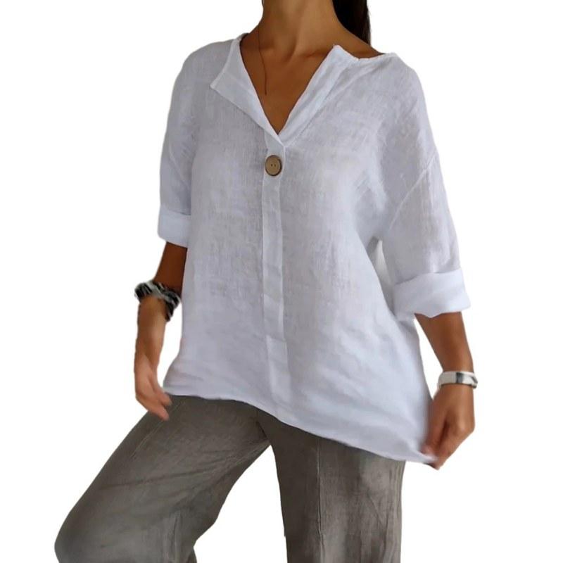 Women s Loose-Fit Casual Cotton-Linen Top 5XL
