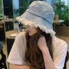Women Cowboy Bucket Hat Washed Denim Tassel Brim Fisherman Hats For Girls Metal Label Outdoor Panama Basin Cap