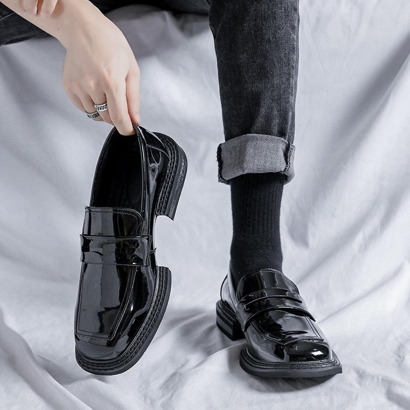 Men Business Casual Square Toe Oxford PU Patent Leather Shoes Korean Streetwear Fashion Man Leather Wedding Dress Loafers Shoes