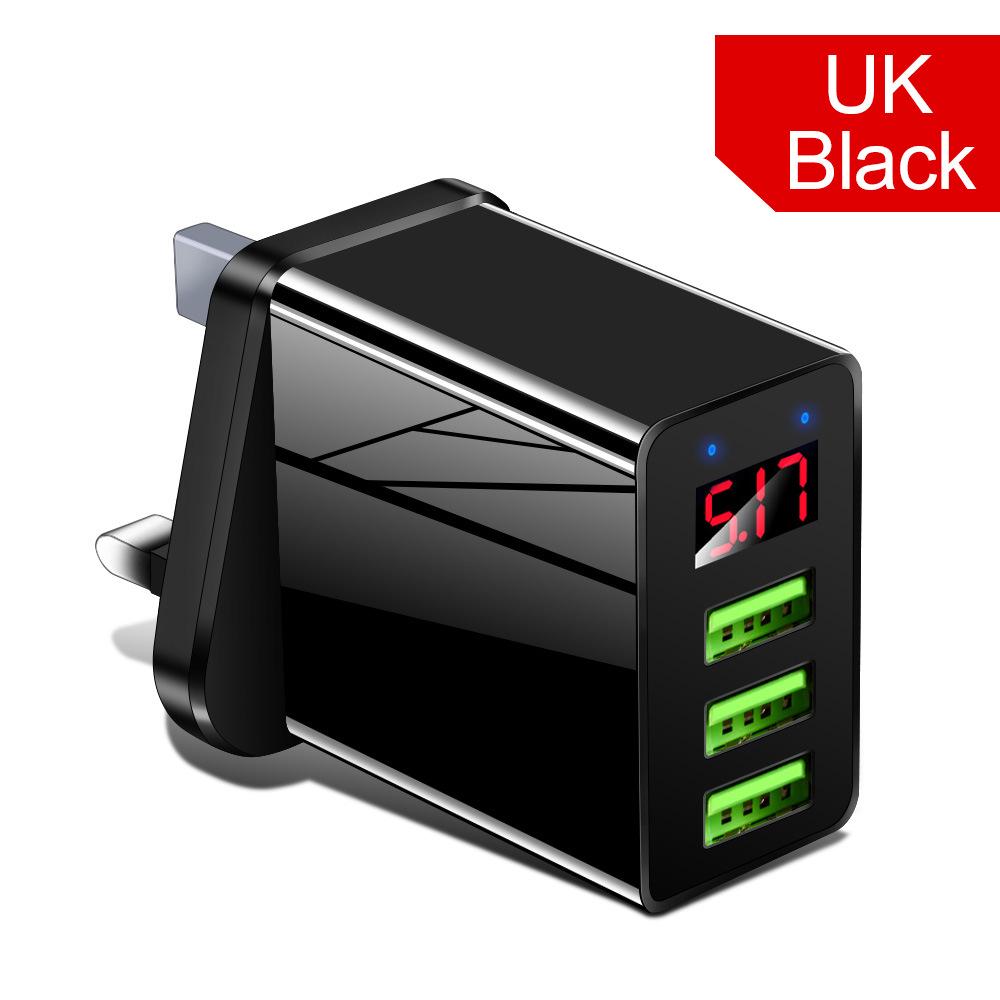 3-Port USB Charger with Display Screen - UK, US, EU Wall Adapter for Travel