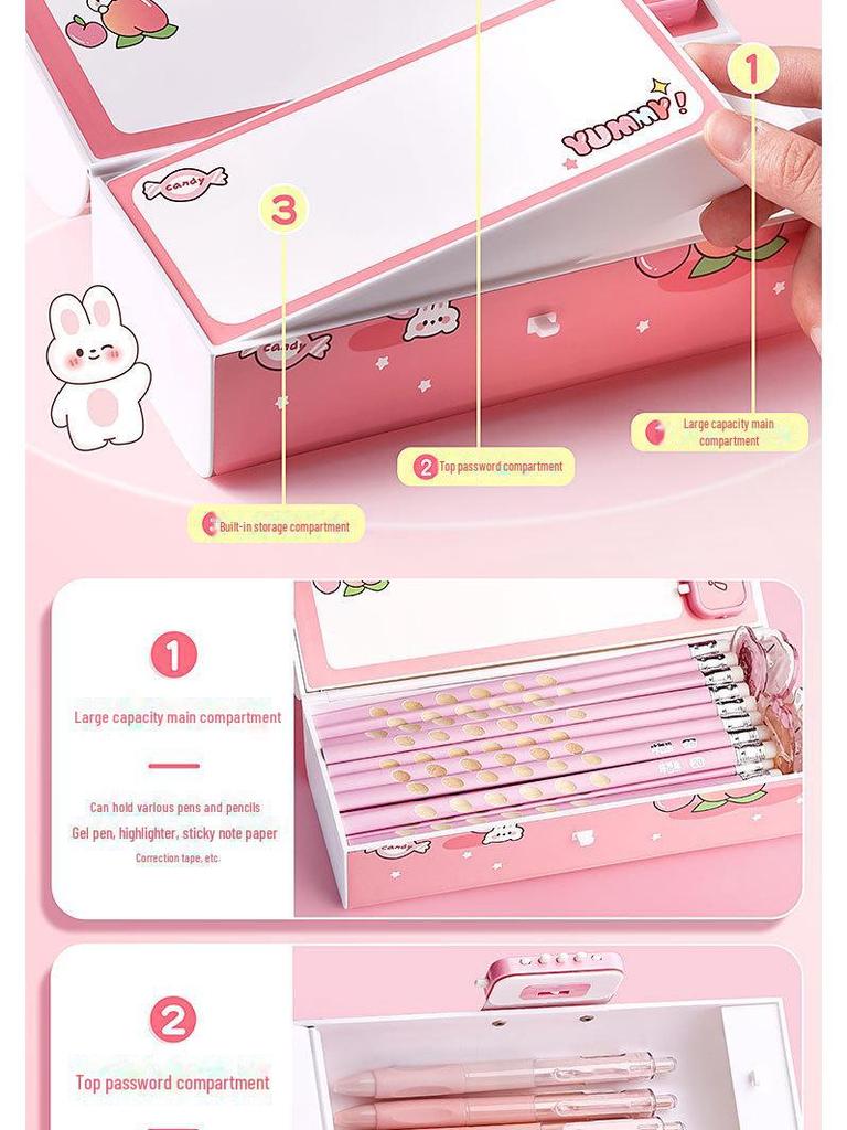 Smart Double-Layer Pencil Case for Girls with Password Lock – Stylish and Portable for Primary School Students