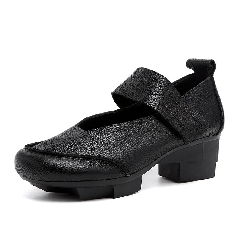 Fashion GKTINOO Retro Thick Heel Women Shoes Hook Loop Mary Jane Loafers Luxury 5 Cm Pumps Genuine Leather Sewn Square Heel Single Shoes