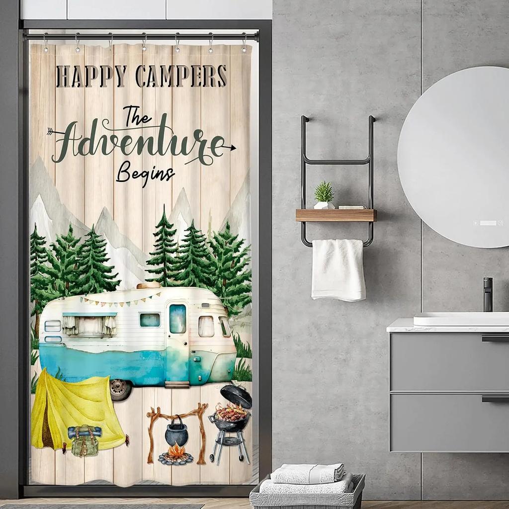 Kids Funny Dog Shower Curtain Cute Hilarious Animals Puppy Wooden Window Floral Flowers Bubbles Leaves Plant Botanical Fabric