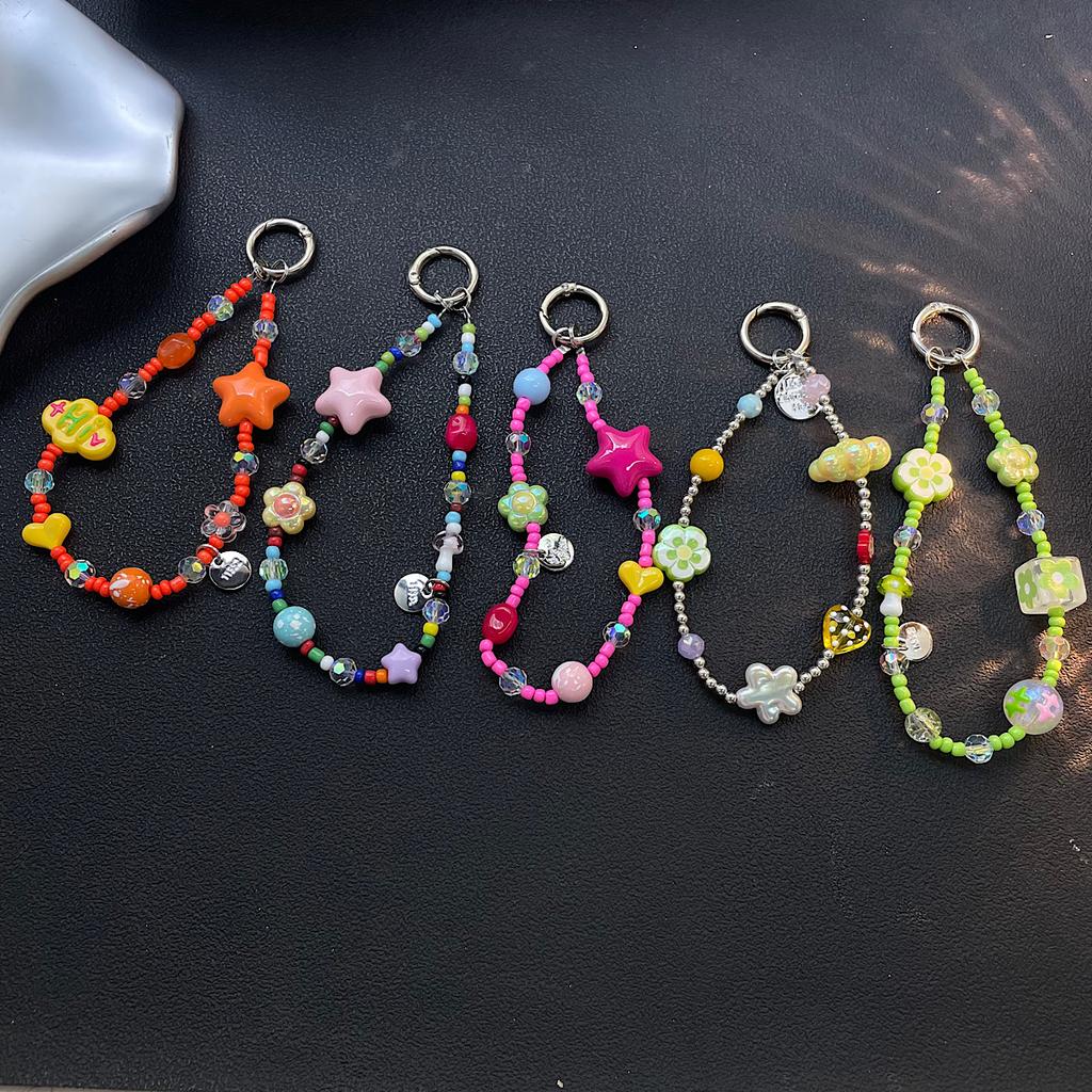 Summer Flower Beaded Chain Cute Creative Short Anti Loss Pendant for Girls Universal Simple Personality Accessory