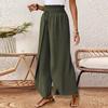 Women's Elastic Waist Irregular Hem Wide Leg Casual Pants Solid Color Loose Straight Pants