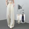 Women's Summer 2026 High-Waist Ice Silk Wide-Leg Pants - White Milk Puff Lazy Style