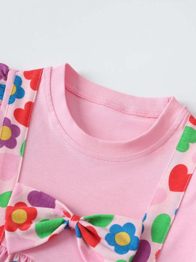 New Autumn European & American Style Girls' Floral Bow Long-Sleeve Princess Dress