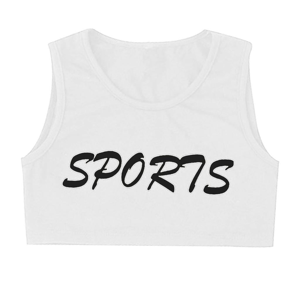 Kids Girls Jazz Dance Performance Costume Letter Print Round Neck Sleeveless Crop Tank Top Vest