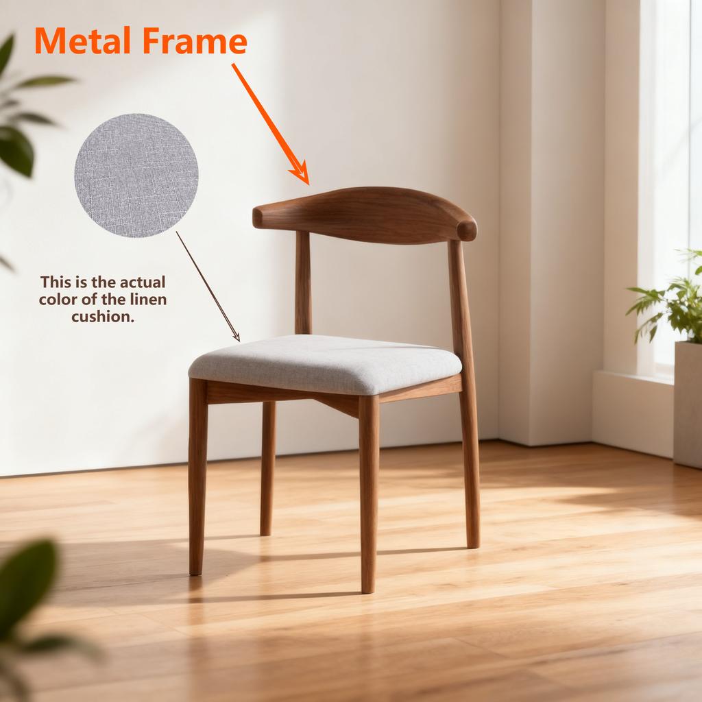 Nordic Simple Leisure Chair Metal Frame Heavy Duty Chair with Comfortable Linen Cushion Internet Celebrity Horn Chair