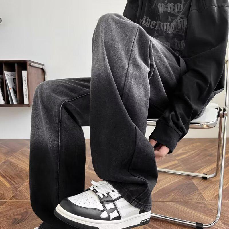 

Мужские летние джинсы широкого кроя с черным градиентом 2023: Трендовый американский уличный стиль XXL чёрный