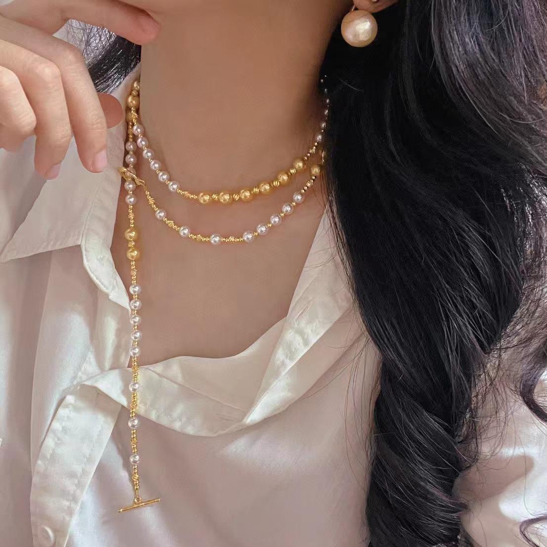 

Maillard Style High-Quality Artificial High-Gloss Pearls, Various Wearing Methods, Collarbone Chain, Sweater Chain, Necklace.