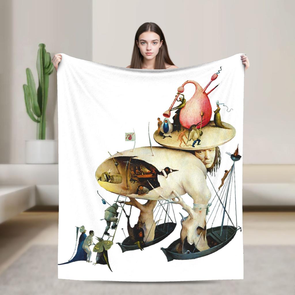 Hieronymus-Bosch Le Jardin des Délices Terrestres Couverture Tricotée Velours Art Super Douce Couverture Jetée pour Couvre-lits Couette