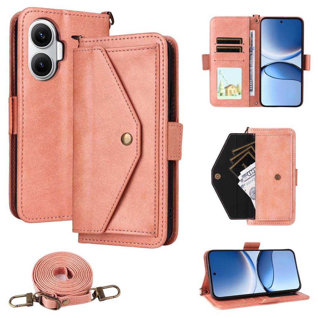 For Xiaomi Redmi Turbo 4 Pro 5G/Poco F7 5G Leather Case Magnetic Closure Wallet Stand Phone Cover with Crossbody Strap