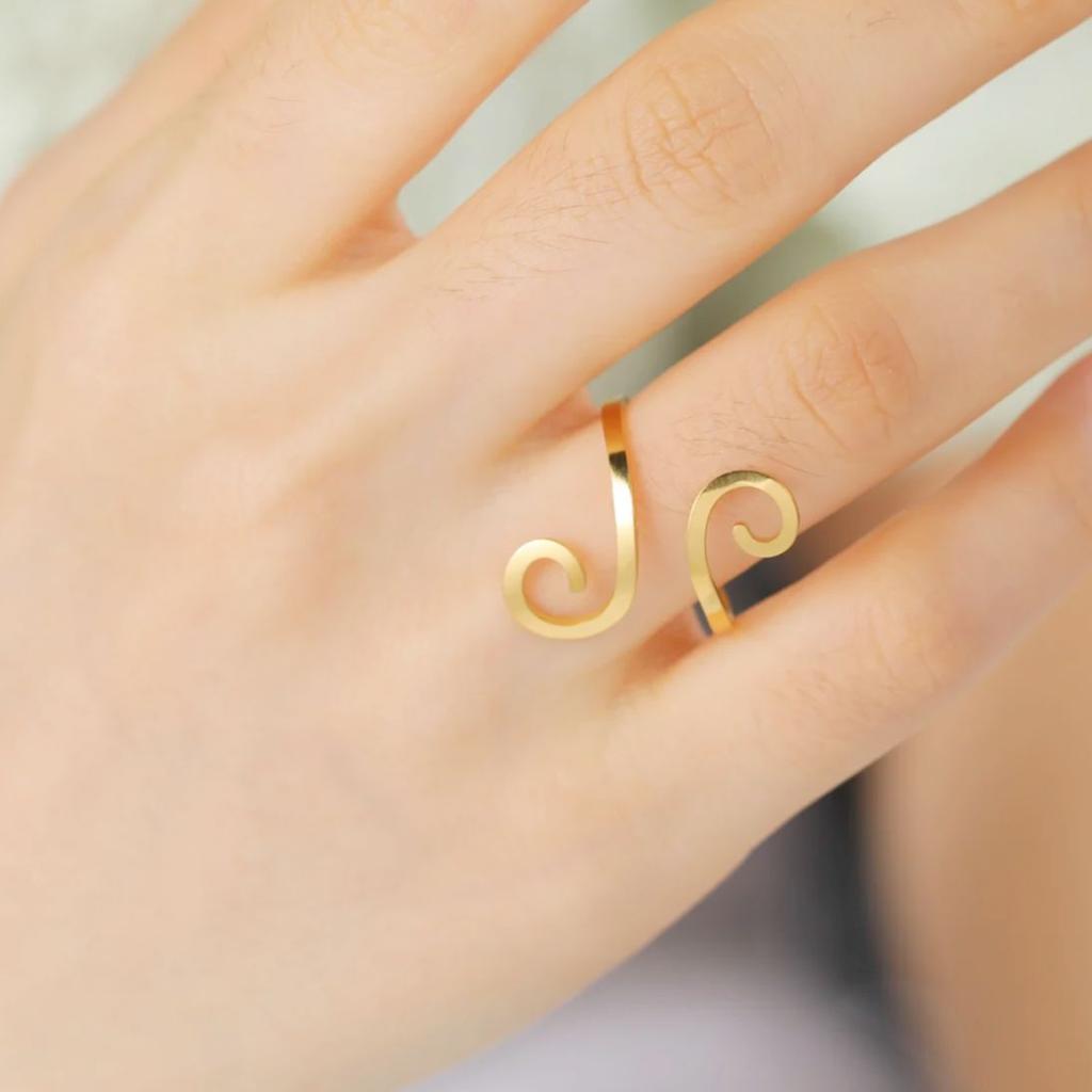 Teamer Wide Stainless Steel Ring Aesthetic Geometric Spiral Open Adjustable Finger Ring Women Minimalist Jewelry Birthday Gifts
