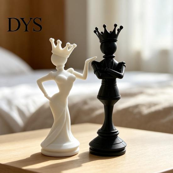 Modern Sculpture 2 Pcs Chess King And Queen Statue, 3D Printed Abstract Pieces Figure, Piece for Living Room, Bookshelf, Office Cabinet Desk Decor