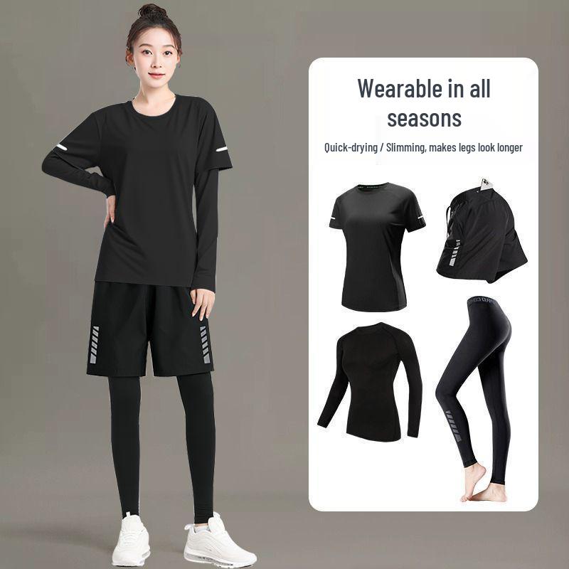 Dámská rychleschnoucí sada pro cyklistiku a běh ve větší velikosti z ledového hedvábí s topem s krátkým rukávem a legínami