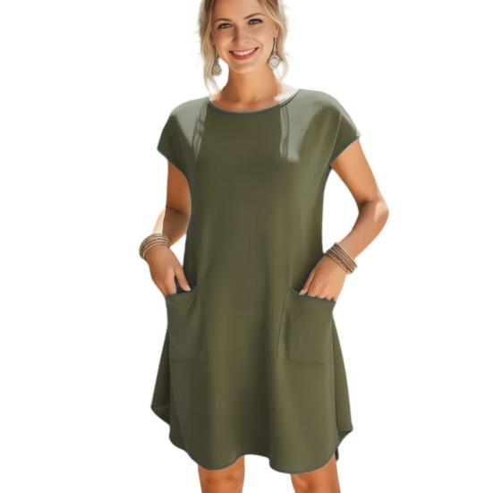 

Summer Mini Dress for Women Short Sleeve Crew Neck A-line Swing Dress Casual Vacation Tunic Short Dress with Pockets XL армия зеленый