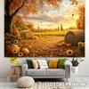 2D Plane 1 Piece of Dried Sunflower Hay Bundle of Autumn Harvest Pumpkin Background Cloth of Rural Scene