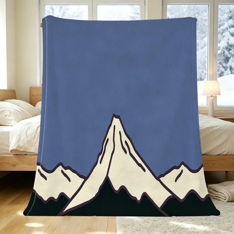 All Seasons Thick Warm Flannel Blanket – Soft Cozy Mountain Pattern, Simple Design for Home, Guest Room, Christmas & Halloween