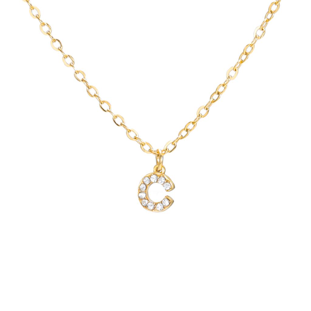 A-Z Initial Letter Pendant Necklace Gold Color Stainless Steel Clear Zircon Women Trendy Choker Minimalist Alphabet Jewelry Gift