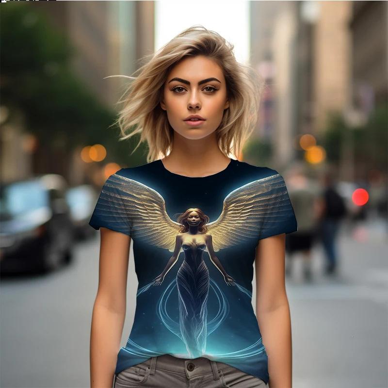Elegant Angel 3D Digital Printed Women's Fashion Round Neck Short Sleeved T-shirt