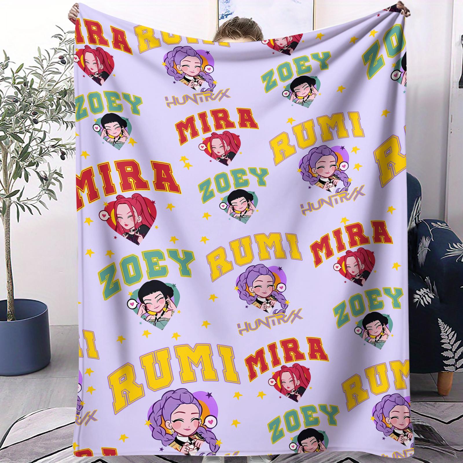 KPop Printed Blanket Girls Boys Plush Throw Blanket Sofa Blankets Warm Birthday Gifts For Girls Huntrix Blankets 70x100cm