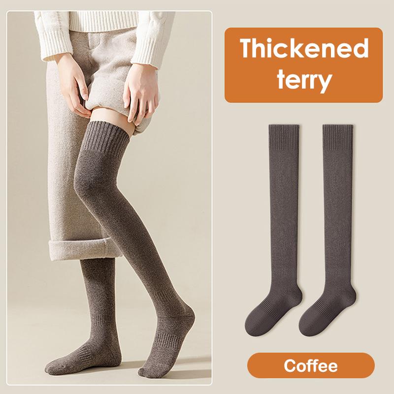 Winter Warm Long Socks Tube Thick High Tube Over Knee Knee-Length Hosiery Socks Terry Solid Color Women Thicken Calf Socking