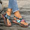 Large Size Herringbone Sandals for Women, Embroidered with Ethnic Style Flowers, with A Back Strap and Sloping Heel Sandals