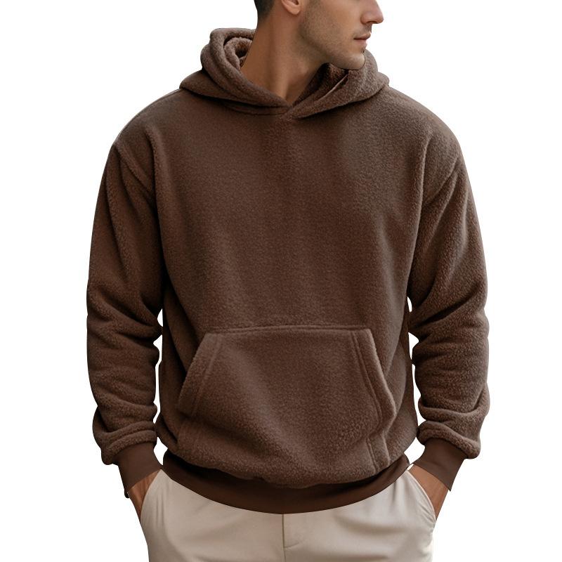 Pánská Sherpa Fleece Mikina s Kapucí Oversized Pulovr Teplá Zimní Mikina s Kapsou