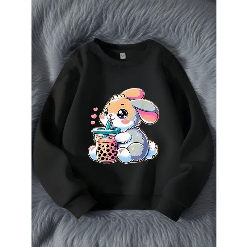 Kids Cartoon Rabbit Print Crewneck Long Sleeve Sweatshirt, Cute Fashion New Outfit for Autumn 110