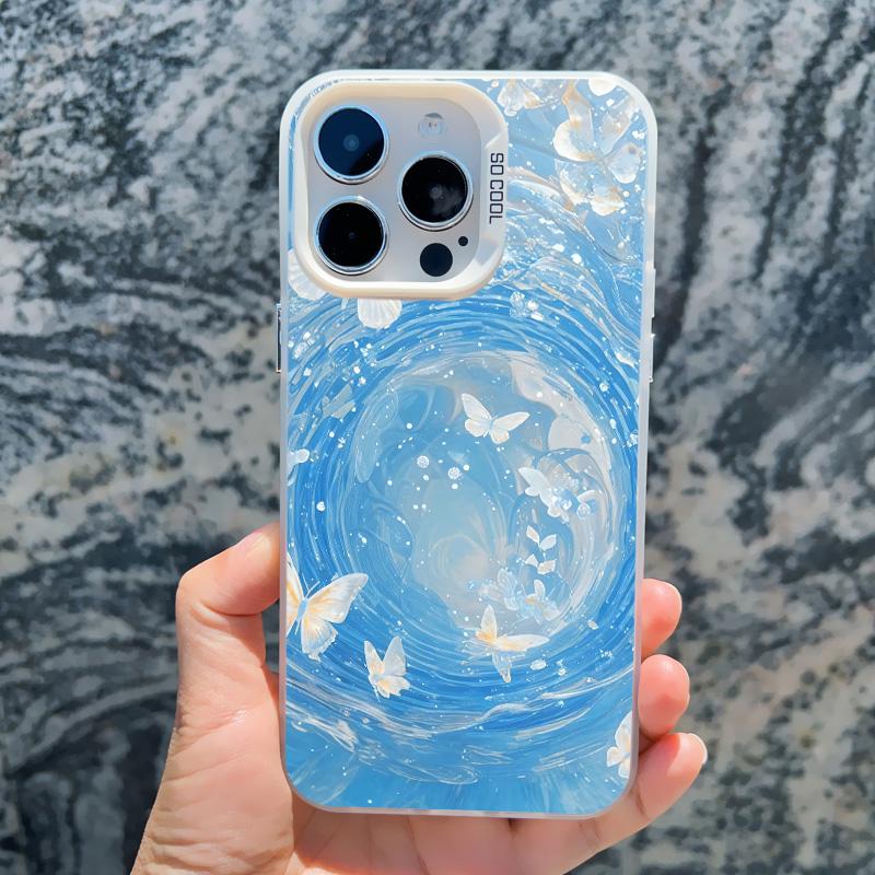Blue Butterfly Ocean Waves Phone Case For iPhone 14 13 12 11 Pro Max 16 15 Pro Max 13 Mini 16 15 14 Plus Shockproof Laser Covers
