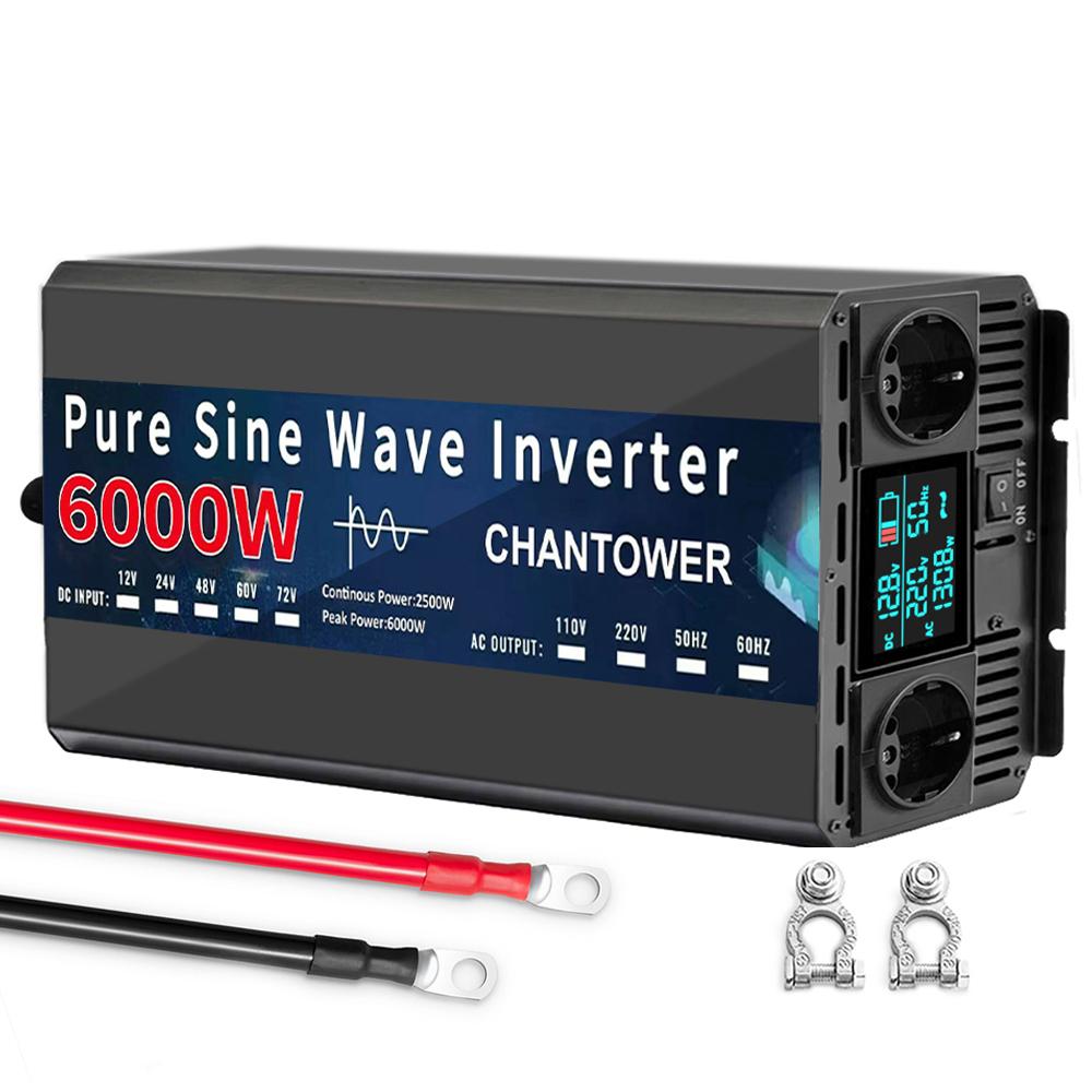 Pure Sine Wave Inverter 12V 220V 220W-10000W DC To AC Europe Socket Power Voltage Converter Car Solar Inverter Charger Adapter