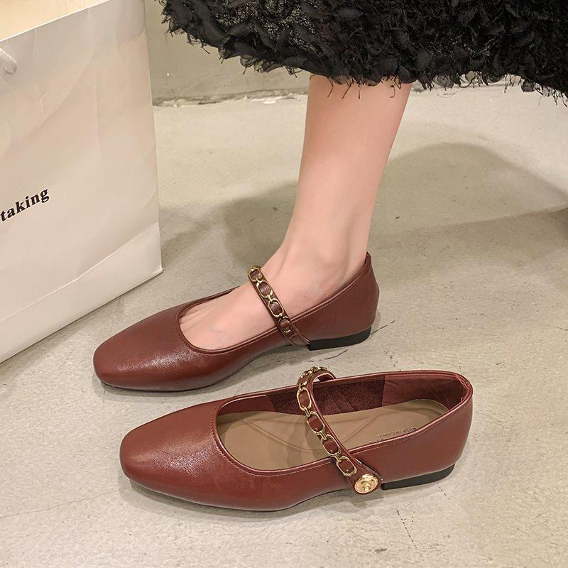 Retro Single Shoes Women's Light Mouth Buckle Heel French Mary Jane Shoes Fashion 2025 Low Square Head Autumn New Word