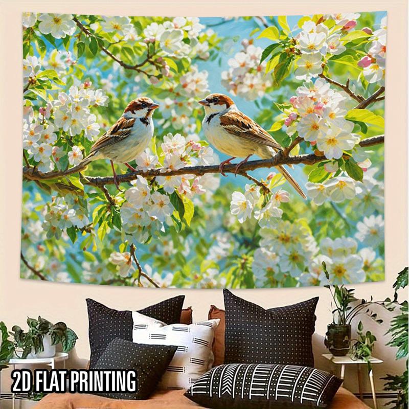 2D Flat - 2D Flat - 2D Flat Print 1pc Tapestry Spring Birds on Blossom Branch Wall Hanging, Nature Art for Living Room Tapestry for Apartment Bedroom
