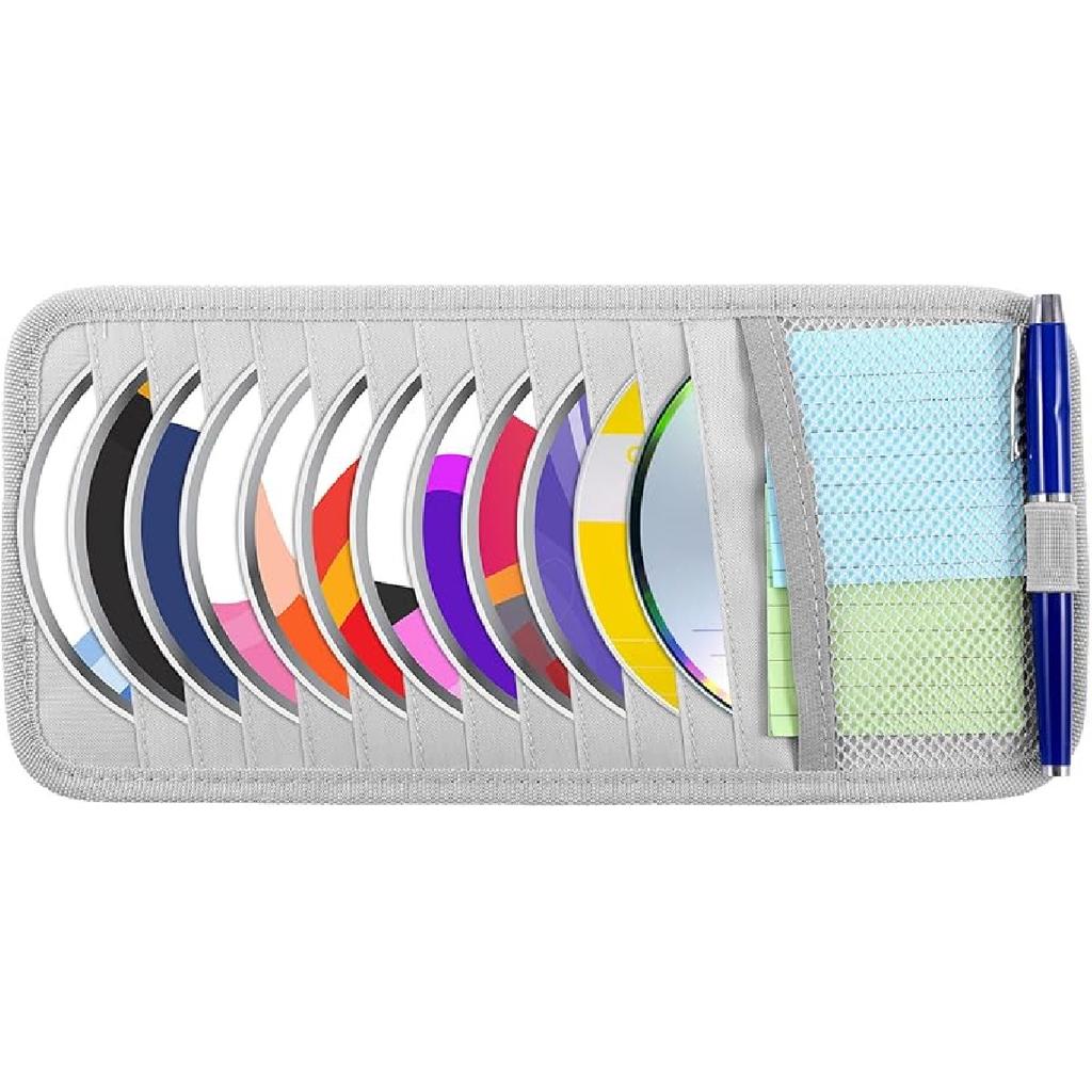 Black Car CD Case Holder DVD Vehicle Visor Storage Orangizer Large Capacity CD Visor Case With 12 DVD Storage Sleeves 1 Mesh Pocket 1 Pen Holder And