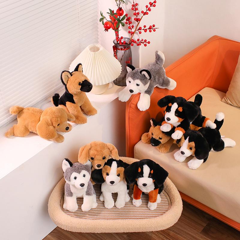 30cm Urocze Realistyczne Pluszowe Zabawki Husky Beagle Pies Pasterski Szwajcarski Kawaii Imitacja Puszystego Psa Wypchane Lalki Zabawki Towarzyszące