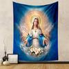 Holy Virgin Mary with Lilies and Halo Patterned Tapestry Home Decor, Suitable for Bedroom and Living Room, Gift
