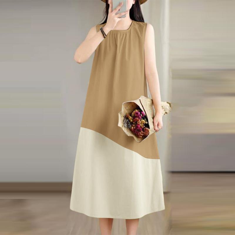 

ZANZEA Женское повседневное платье с круглым вырезом, свободное летнее платье без рукавов 5XL хаки