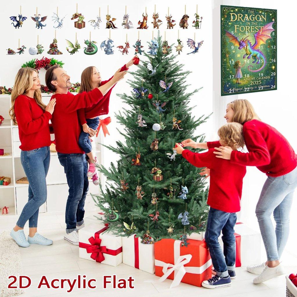 Dragon Forest Christmas Countdown Calendar Acrylic Wall Decor For Holiday Gifts