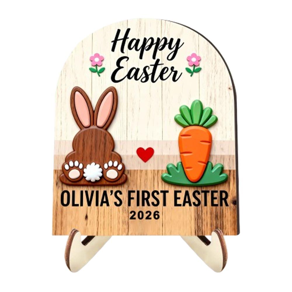 

Cartoon Wooden Rabbit Ornament with Stand Bunny Easter Decoration Bunny Eggs Decor Kids Favors Style A