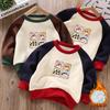Kids Winter Fleece Sweatshirt Cartoon Colorblock Round Neck Warm Pullover For Toddler Boys Girls