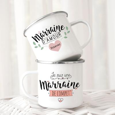 French Printed Enamel Creative Coffee Cups Camping Mugs Handle Drinkware Vacation Mug Birthday Mother's Day Gifts for Godmother