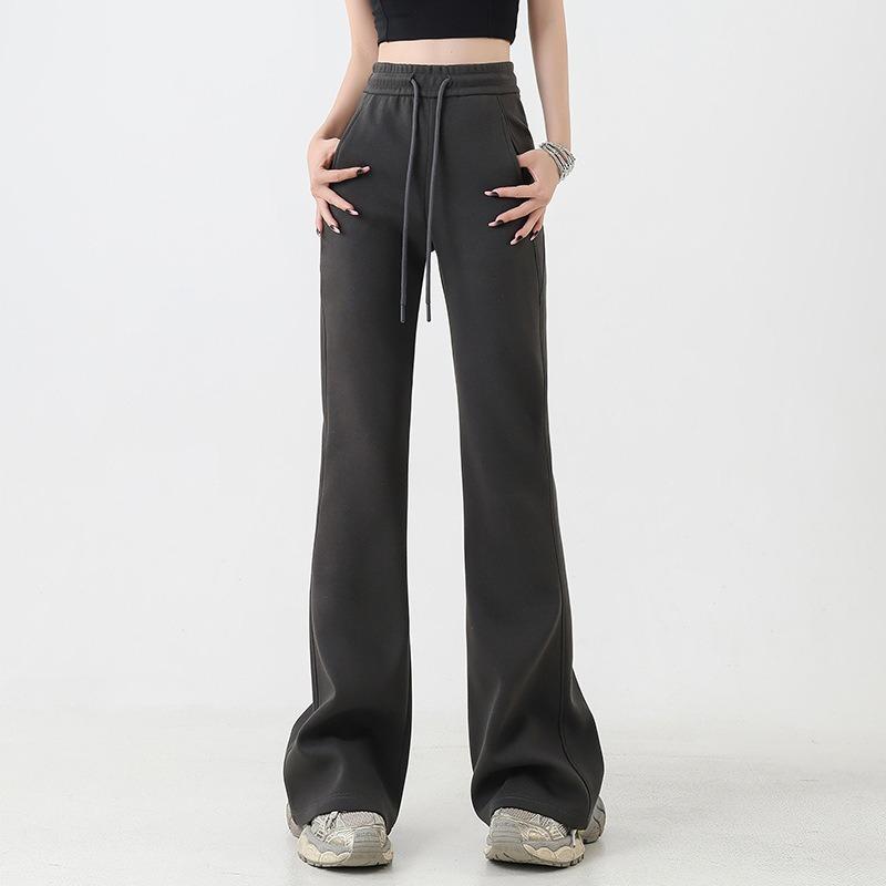Genuine pocket pants women's autumn new wide-leg micro-flared pants high waist and thin straight casual sports sweatpants