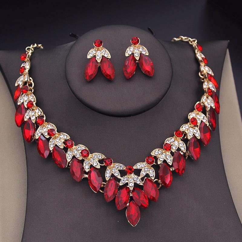 Luxury Green Crystal Flower Tiaras Crown Sets for Queen Pageant Necklace Earring Sets Wedding Dress Bridal Jewelry Set for Women