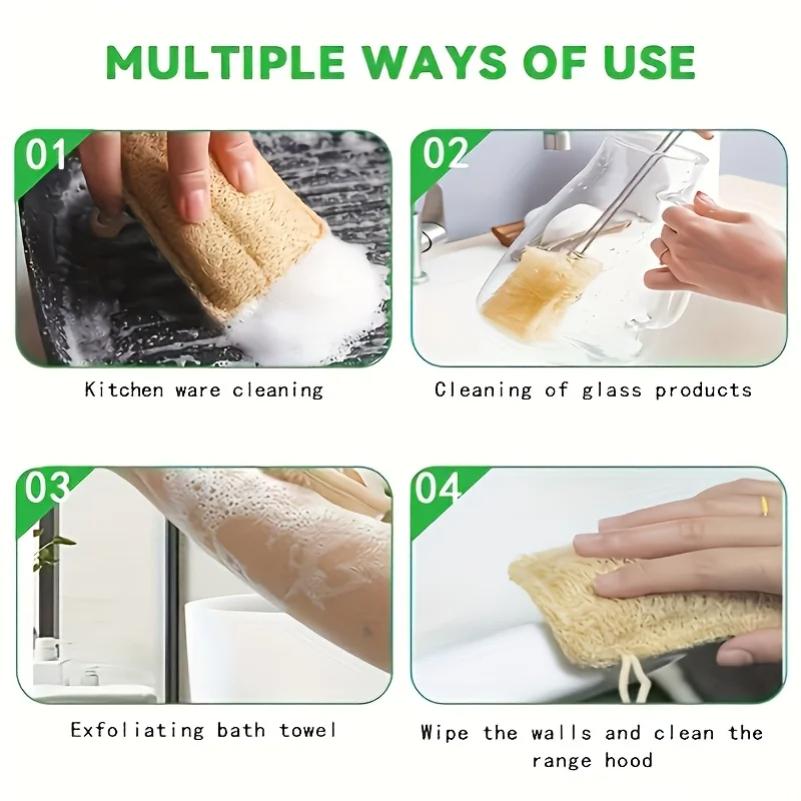 6 Stück Natürliche Luffa Peeling-Schwämme - Sanfter Körperpeeling-Schwamm für Dusche & Bad, Bambusfaser-Reinigungspads