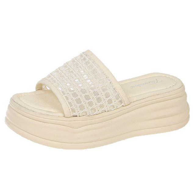 Baotou half slippers women's summer wear 2025 new fishing net surface thick bottom muffin height increase with skirt super fire cool slippers